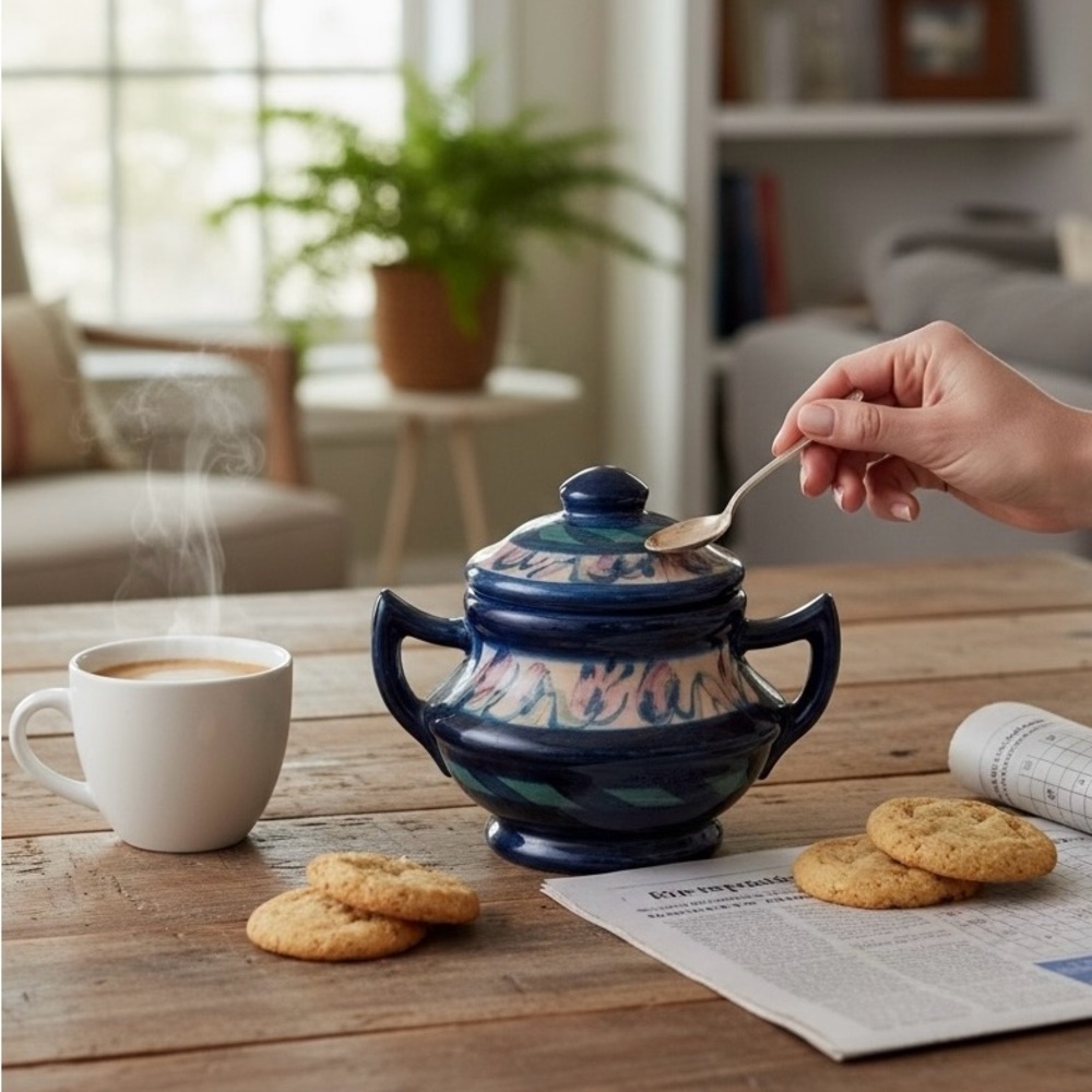 Gail Pittman Sugar Bowl Hand Painted Covered with Handles EUC